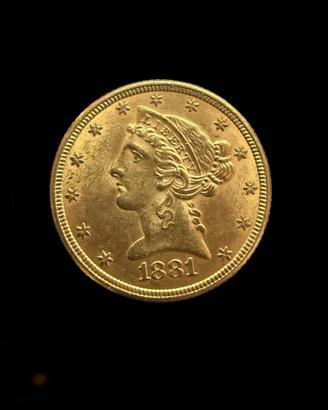 5 Dollari 1881 Oro Periziata BB+