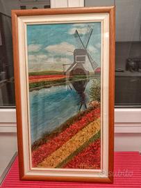 QUADRO OLIO SU TELA "PRATI E MULIO OLANDESE"