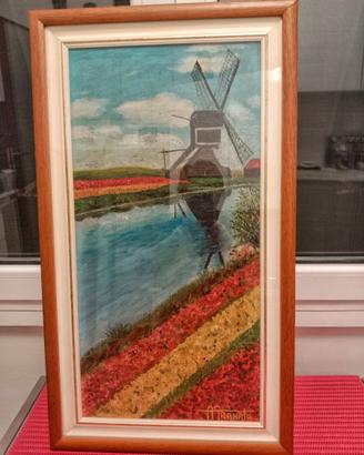 QUADRO OLIO SU TELA "PRATI E MULIO OLANDESE"