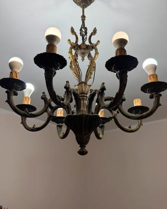 LAMPADARIO CLASSICO A 8 BRACCIO IN OTTONE BRONZATO