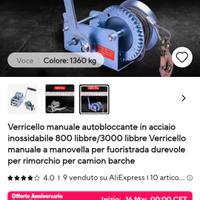Verricello manuale in acciaio inox da 1360kg NUOVO