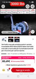 Verricello manuale in acciaio inox da 1360kg NUOVO
