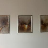 3 quadri con cornici legno argento