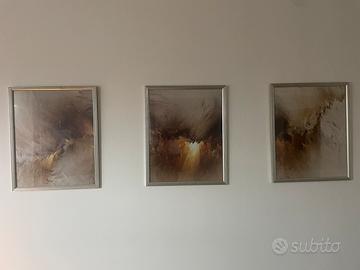 3 quadri con cornici legno argento
