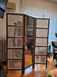 Paravento divisorio legno decapato e specchio