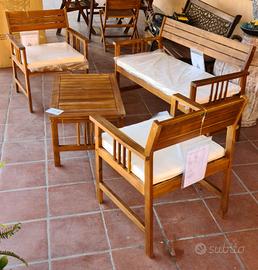 Set Giardino in Acacia Massello NUOVI Cuscini 