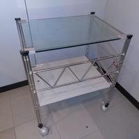 carrello in acciaio con ruote piano in vetro 