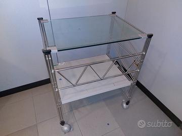 carrello in acciaio con ruote piano in vetro 