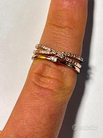 Anello Fascia Tripla Incrociata Argento e Oro Rosa