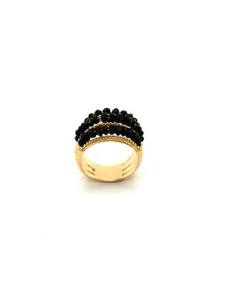 Anello oro giallo fascia con perle nere