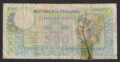 Italia - banconota circolata da 500 Lire "Mercurio