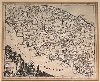Mappa antica Italia Etruria Umbria 1700 Cluver