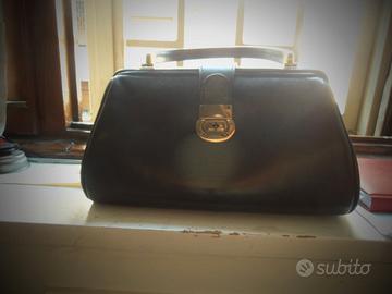 borsa bauletto da medico in pelle nera vintage