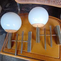 COPPIA APPLIQUE ANNI 60 IN VETRO OPALINO METALLO