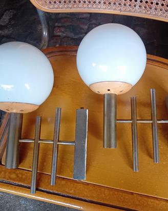 COPPIA APPLIQUE ANNI 60 IN VETRO OPALINO METALLO