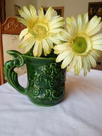 vaso vintage ceramica smaltata verde smeraldo