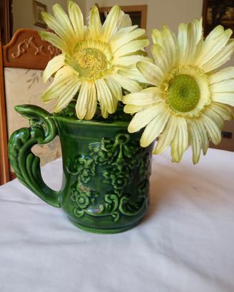 vaso vintage ceramica smaltata verde smeraldo