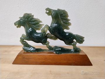 Scultura cavalli in pietra dura vintage 