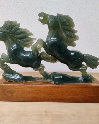 Scultura cavalli in pietra dura vintage 