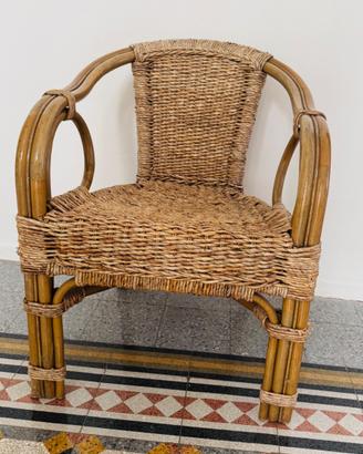 Poltrona in rattan e fibre intrecciate
