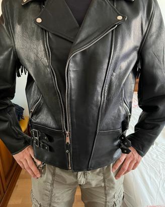 Giacca “chiodo” in vera pelle con frange