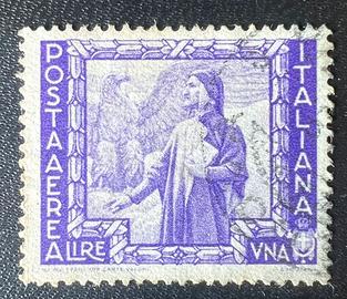 Francobollo Posta Aerea Italia 1938 Lire 1 Dante