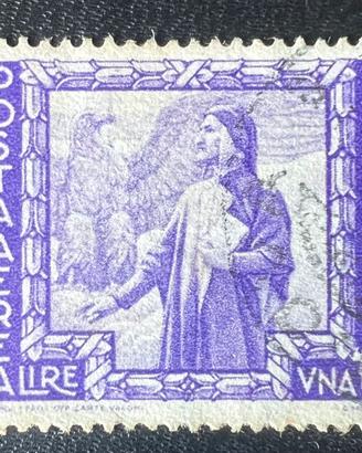 Francobollo Posta Aerea Italia 1938 Lire 1 Dante