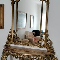 Consolle Dorata con Marmo e Specchio 