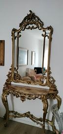 Consolle Dorata con Marmo e Specchio 