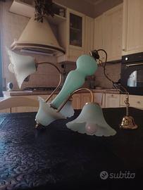 Lampadario Vintage–Vetro Satinato Verde Menta/Oro
