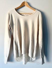 Maglia lana e pizzo beige