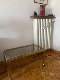 Tavolino vintage, anni ‘70, in ottone e vetro