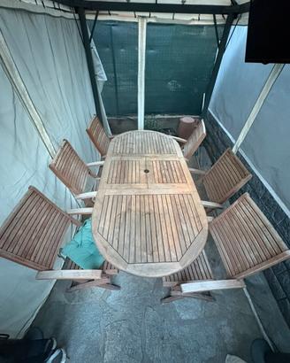 Tavolo giardino in legno con 6 sedie