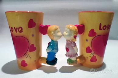 Set 2 TAZZE DI COPPIA in ceramica LOVE "Amorini"