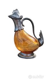 caraffa in vetro soffiato e peltro