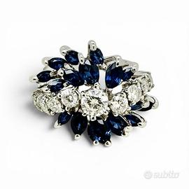 Anello in oro bianco 750 con zaffiri e diamanti