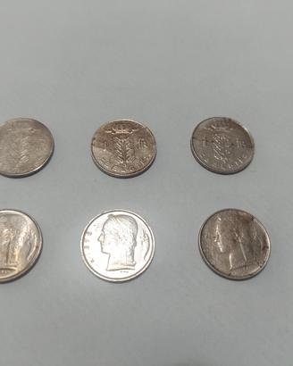 6 monete da 1 franco belga