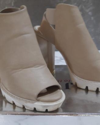 Sandali Beige Peep-Toe con Suola  Carroarmato