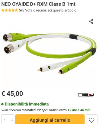cavi aoyade d+ rca xlr 1 metro