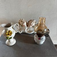 Lotto decorativo, brocca Bassano e lampada a olio