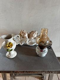 Lotto decorativo, brocca Bassano e lampada a olio