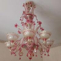 Lampadario Vetro rosa Murano anni 60/70