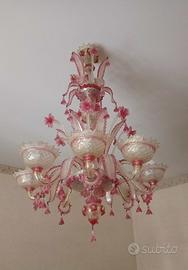 Lampadario Vetro rosa Murano anni 60/70