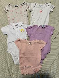 Lotto 5 body bimba neonata 3-6 M 62cm manica corta