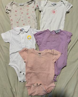 Lotto 5 body bimba neonata 3-6 M 62cm manica corta