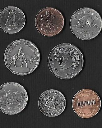 8 monete  ARGENTINA BRASILE CANADA USA