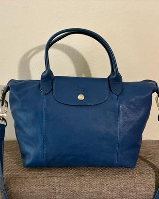 Borsa a tracolla Longchamp in pelle blu le Pliage