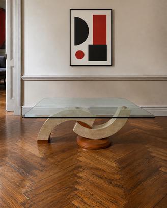 Coffee table postmoderno travertino vetro '80/'90