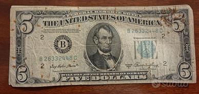 5 Dollari USA 1950 A Raro Banconota Lincoln