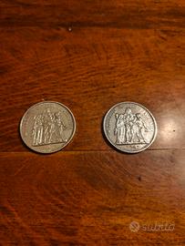 Lotto due Monete Argento 900 - 10 Franchi Hercule 
